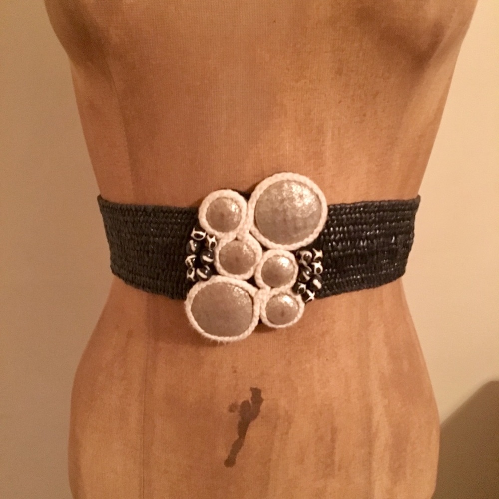 Anthropologie Black Bauble Stretch Belt